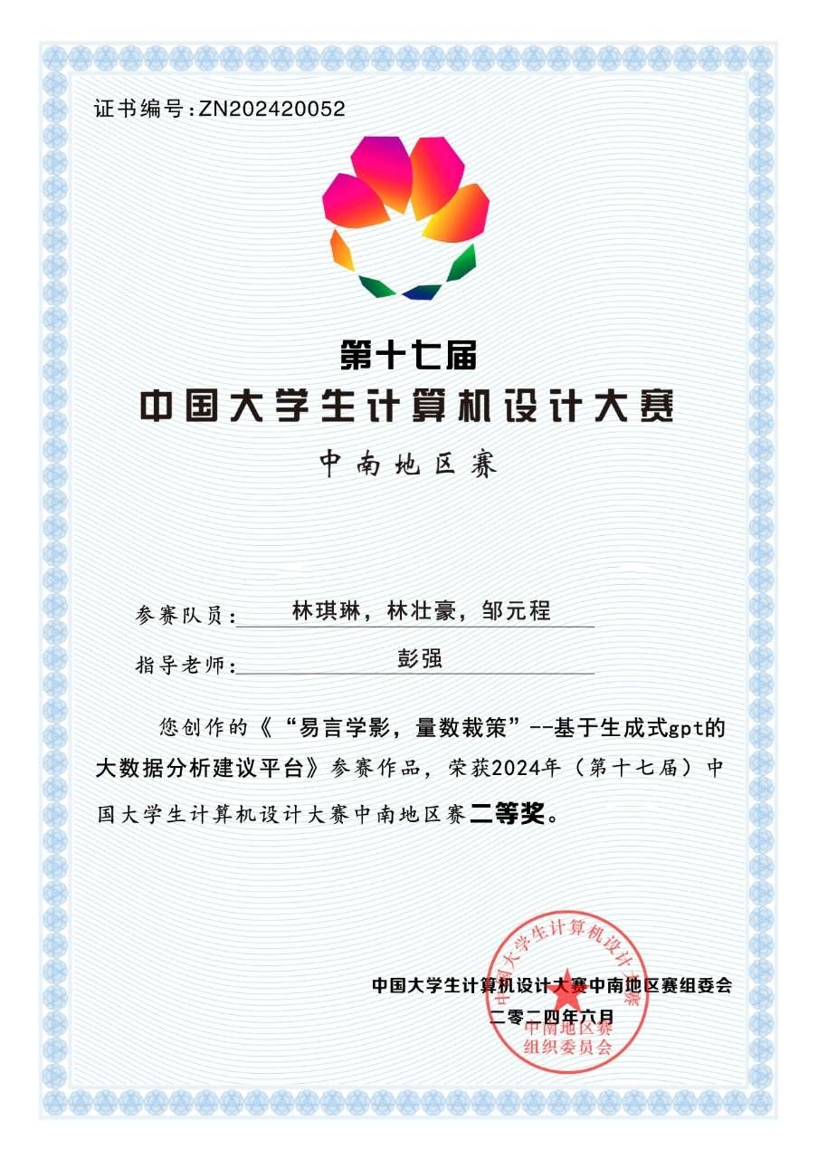 第十七届中国大学生计算机设计大赛中南地区赛二等奖