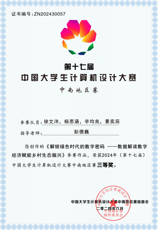 第十七届全国大学生计算机设计大赛三等奖
