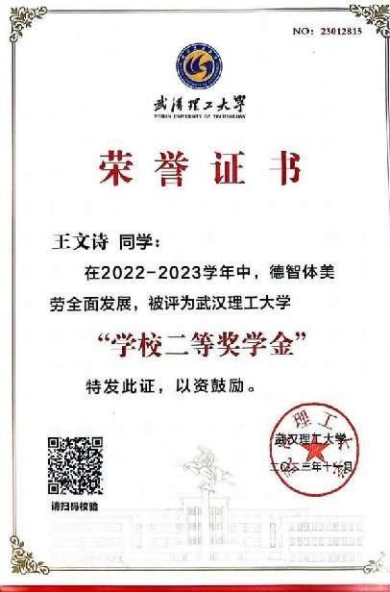 学校二等奖学金