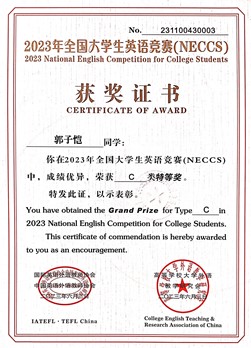 2023年全国大学生英语竞赛（NECCS）C类特等奖