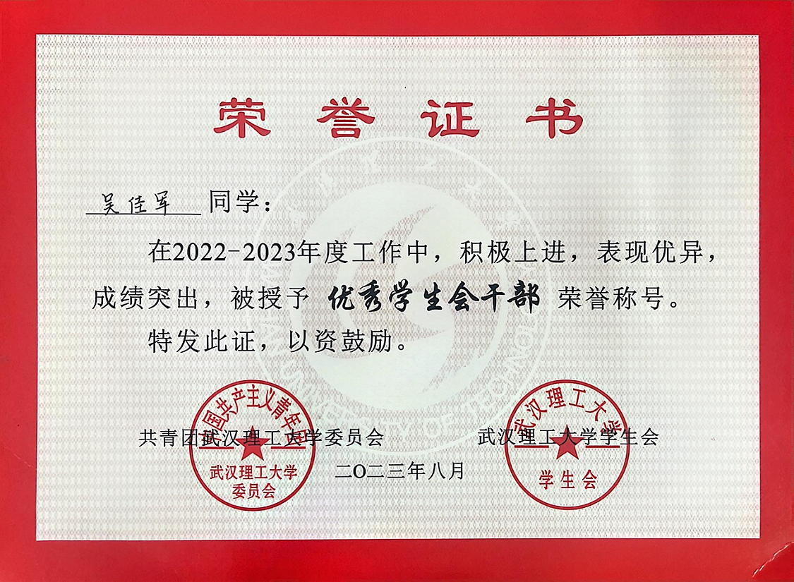 2022-2023年度优秀学生会干部