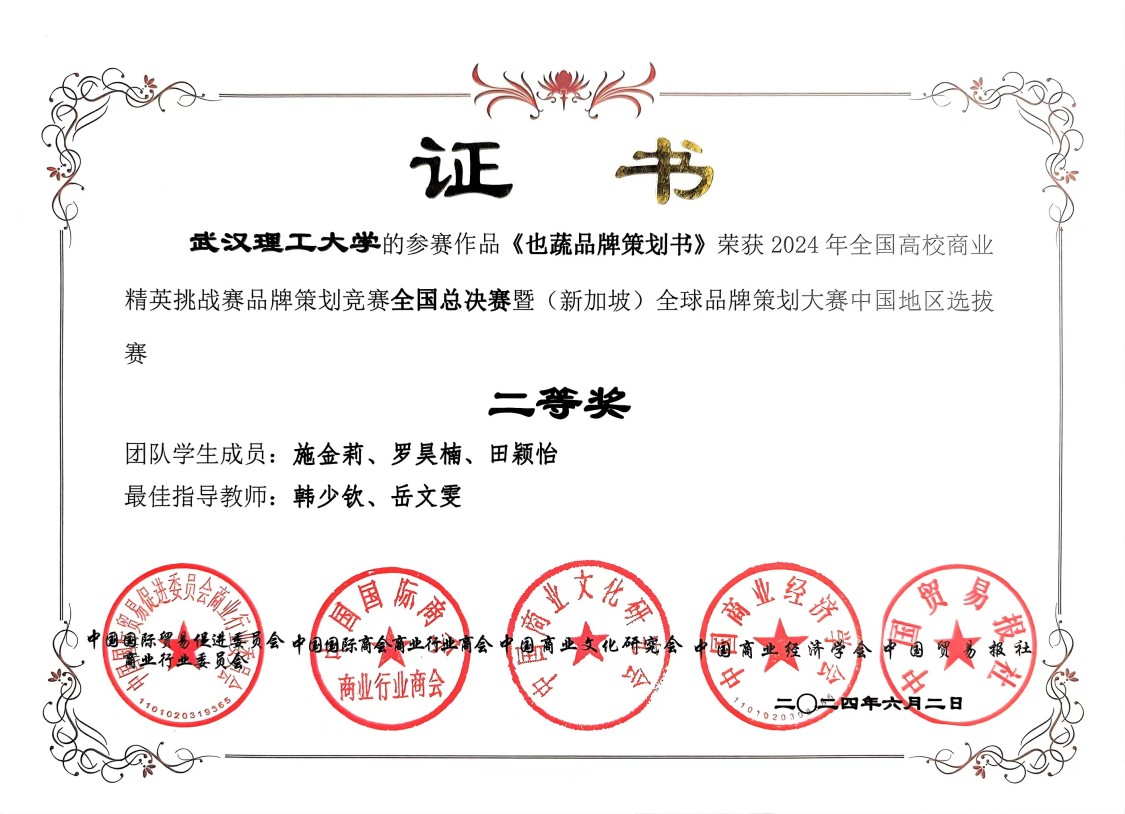  2024年全国高校商业精英挑战赛品牌策划竞赛二等奖
