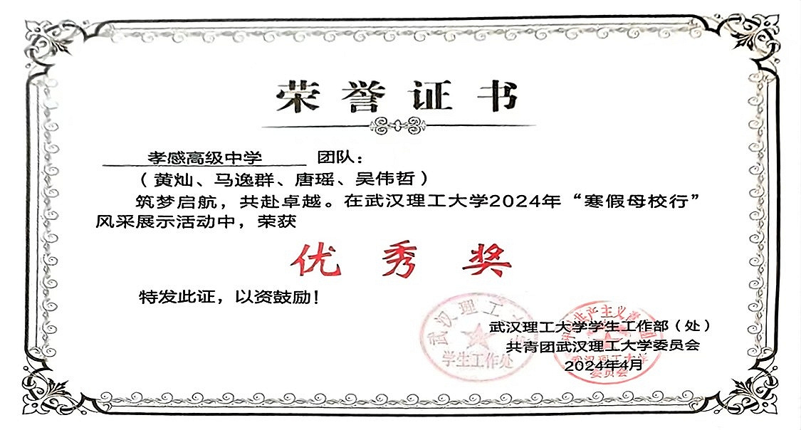 寒假母校行优秀奖