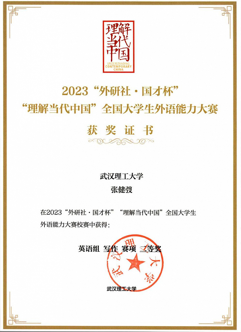 2023“外研杯·国才杯”“理解当代中国”全国大学生外语能力大赛英语组写作赛项校赛二等奖(图文)