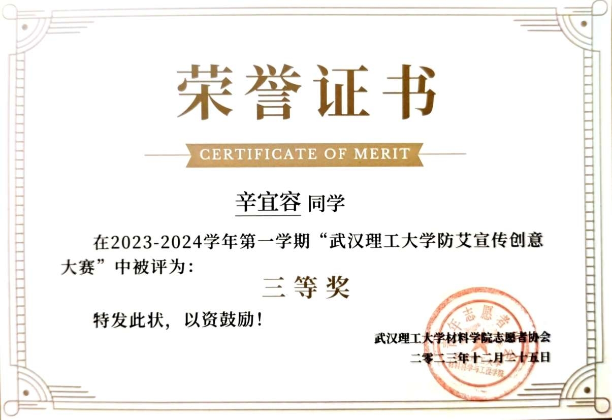 武汉理工大学防艾宣传创意大赛三等奖