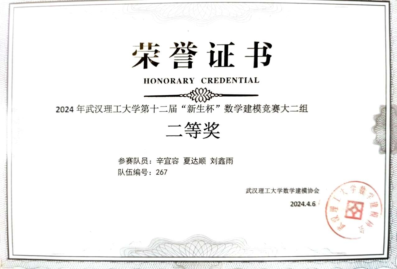 2024年武汉理工大学数学建模竞赛二等奖