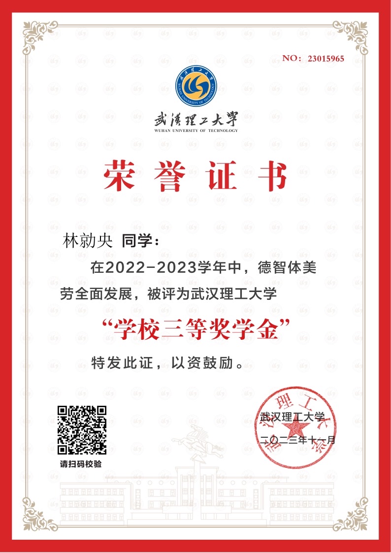 学校三等奖学金