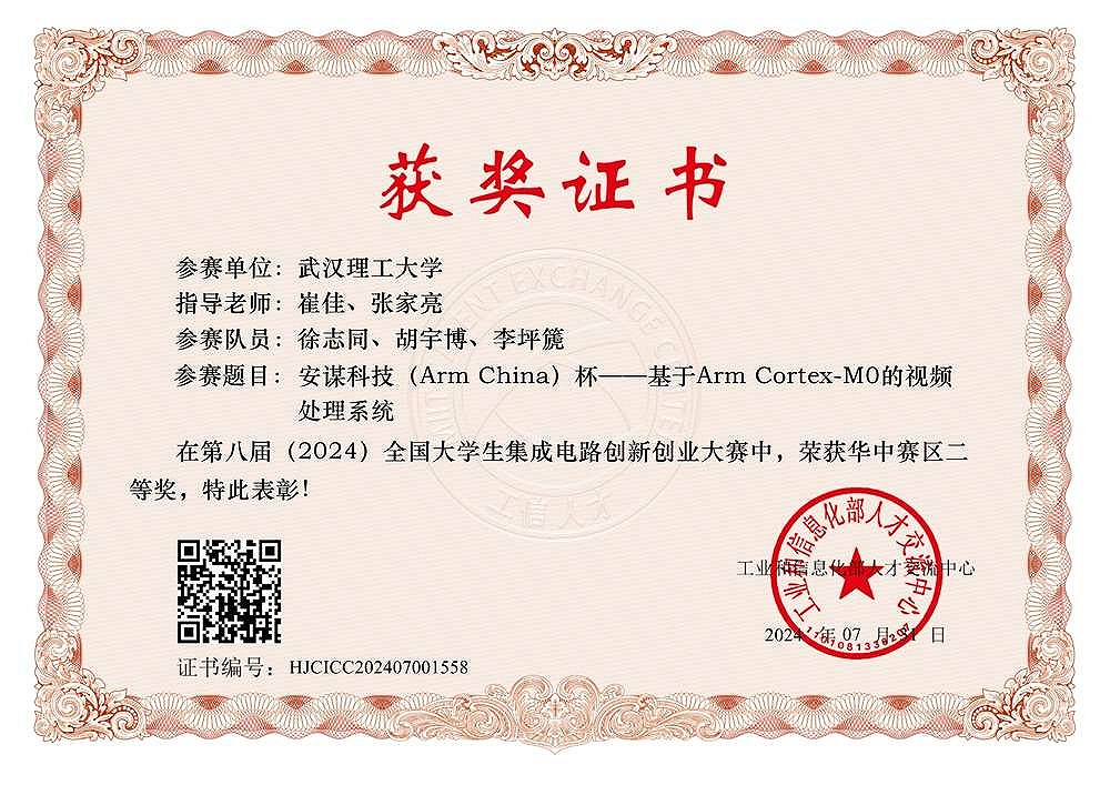 第八届（2024）全国大学生集成电路创新创业大赛华中赛区二等奖